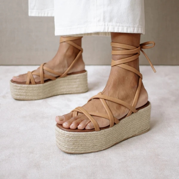 Alohas Leather Paw-Paw Platform Espadrille Sandals in green EU36 US5 - Picture 10 of 11